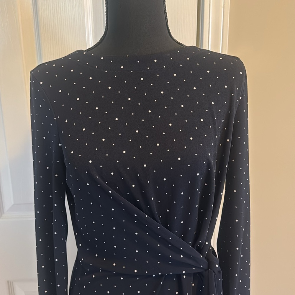 Banana Republic Navy/White Polka Dot Side Tie Dress